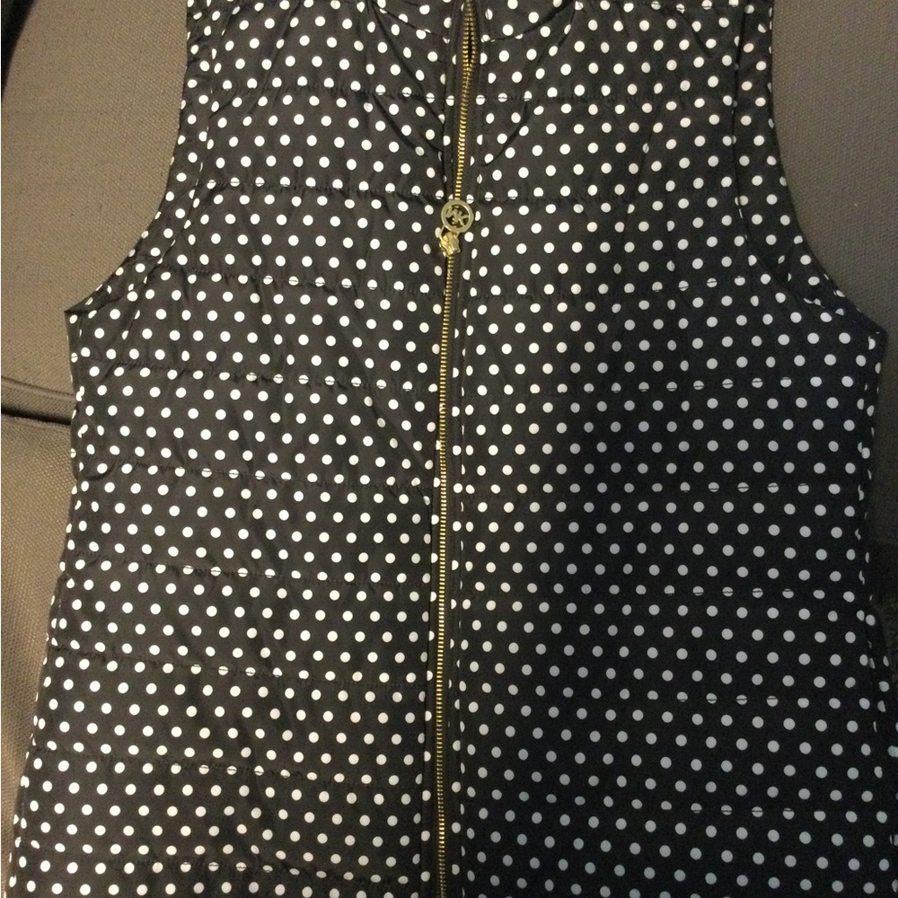 Michael Kors Black Polka Dot Quilted Vest with Gold Hardware
